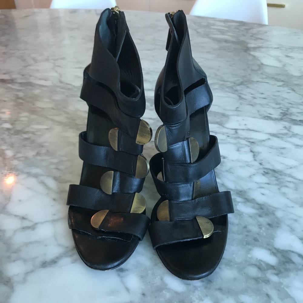 Balenciaga black leather wedges